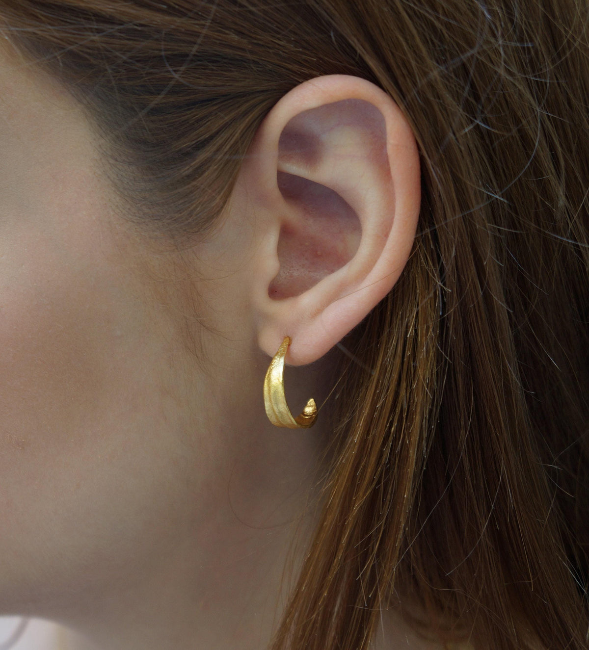 Gold Olive Leaf Hoop Earrings - Delicate Small Sterling Silver Hoops