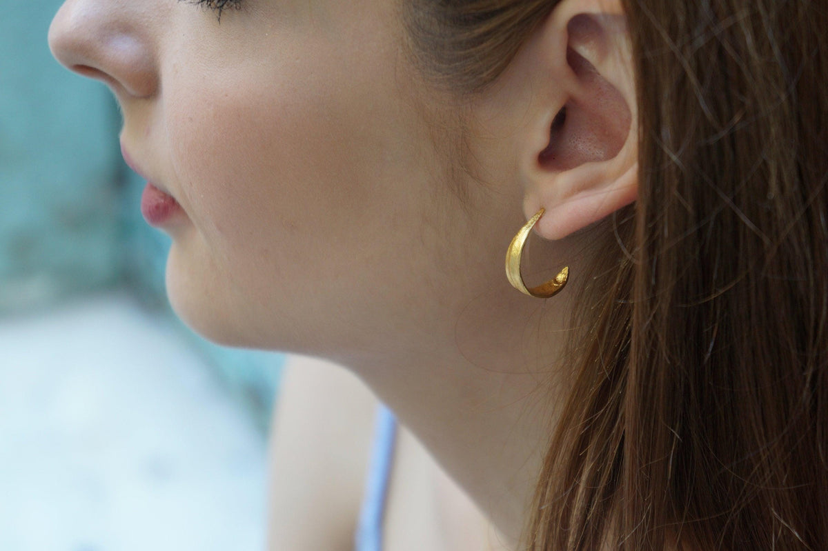 Gold Olive Leaf Hoop Earrings - Delicate Small Sterling Silver Hoops