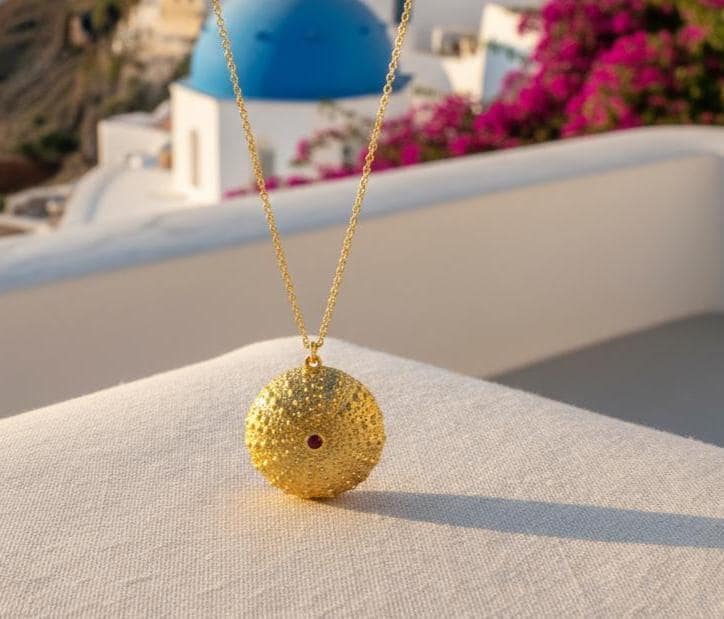 Sea Urchin Pendant Necklace: Gold Plated Silver - Sparkling Zircon