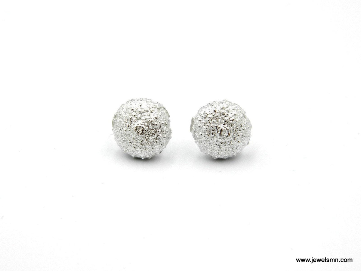 Tiny Sea Urchin Stud Earrings: Minimalist Ocean-Inspired Silver