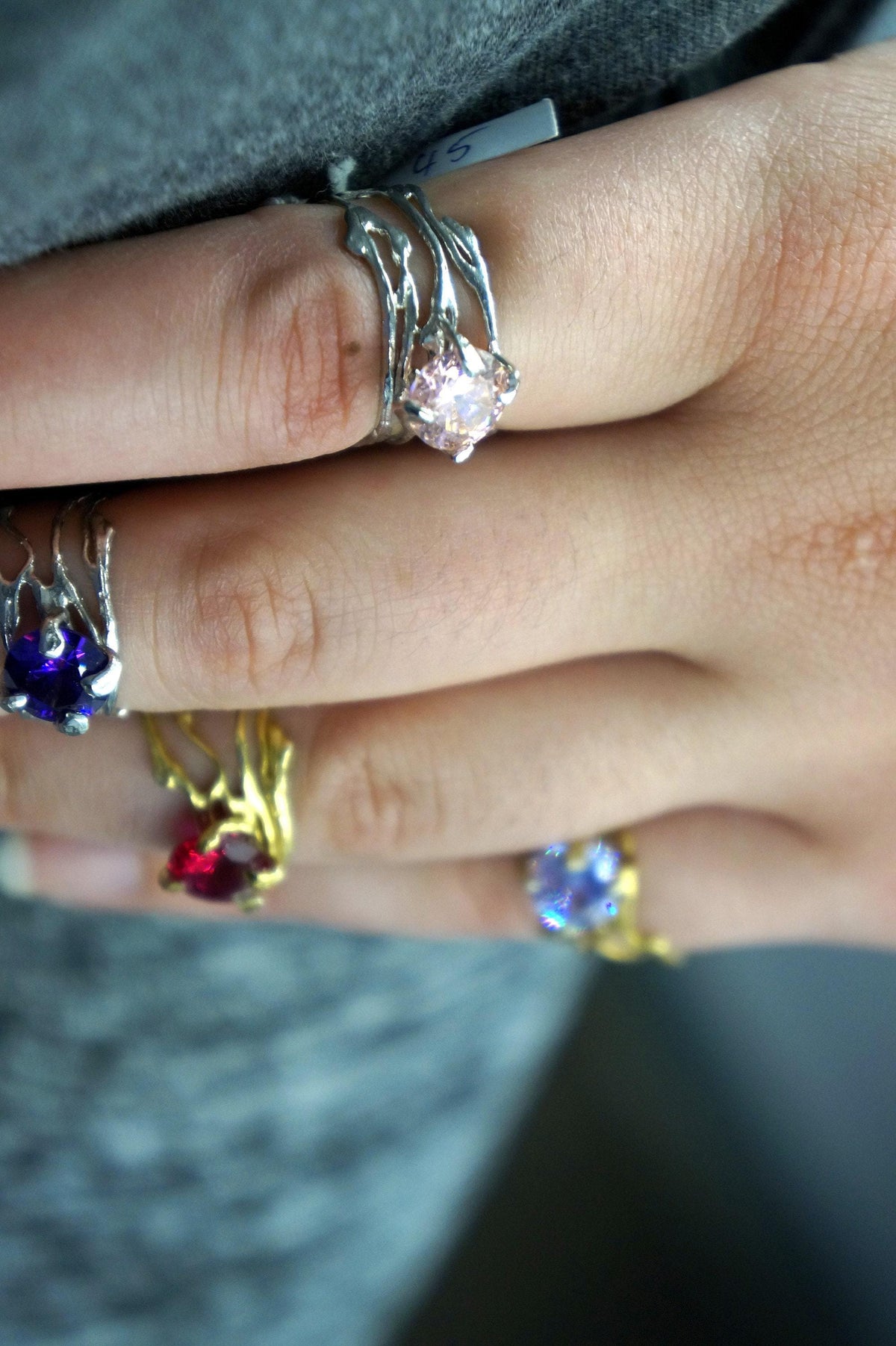 Nature-Inspired Jasmine Twig Ring, Gold-Plated Silver (Zircon)