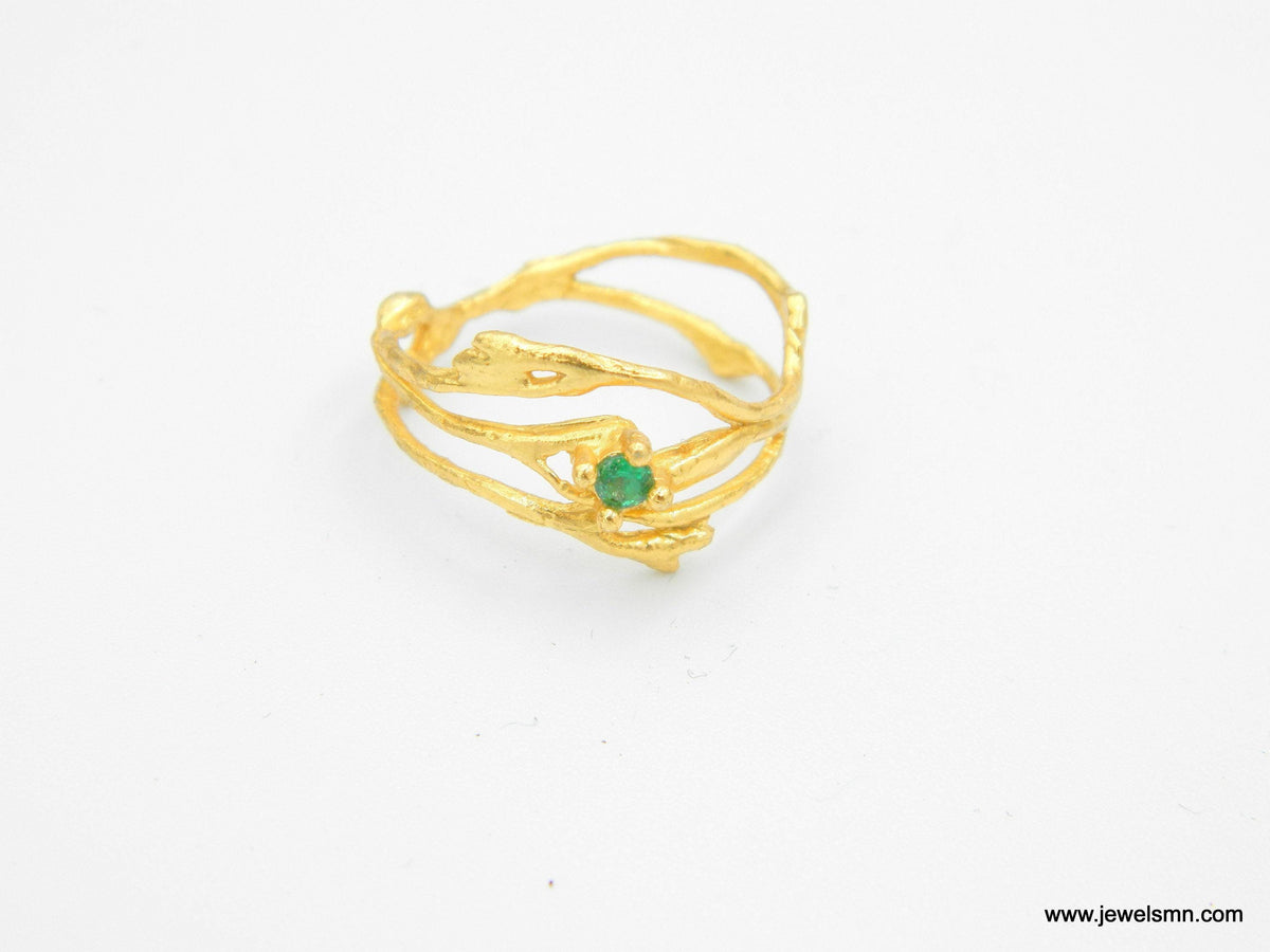 Jasmine Branch Ring: Gold Plated Silver with Zircon Accent