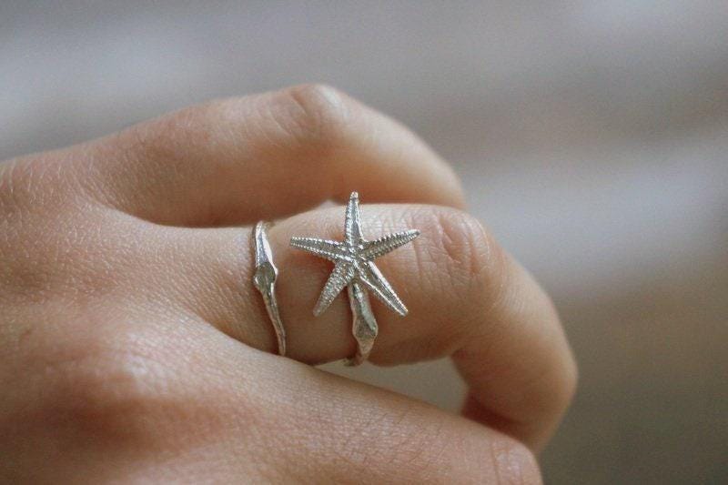 Starfish Ring: Summer Beach Jewelry (Adjustable Sterling Silver)