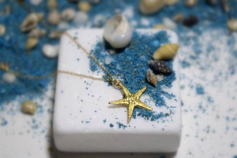 Real Starfish Pendant with Chain, 14K Gold Plated Sterling Silver 925