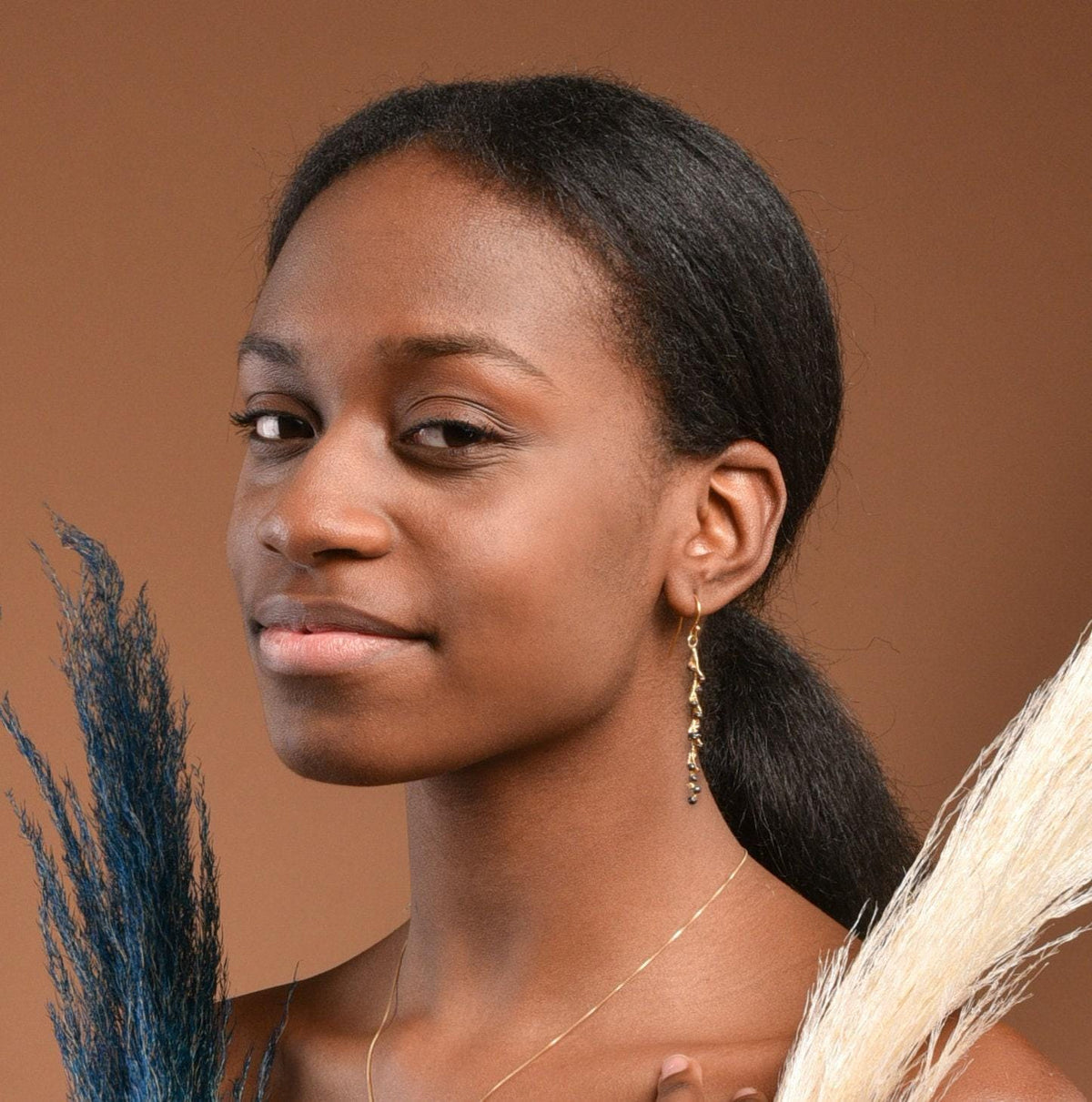 Acacia Leaf Earrings: Gold Plated Brass - Organic Botanical Style