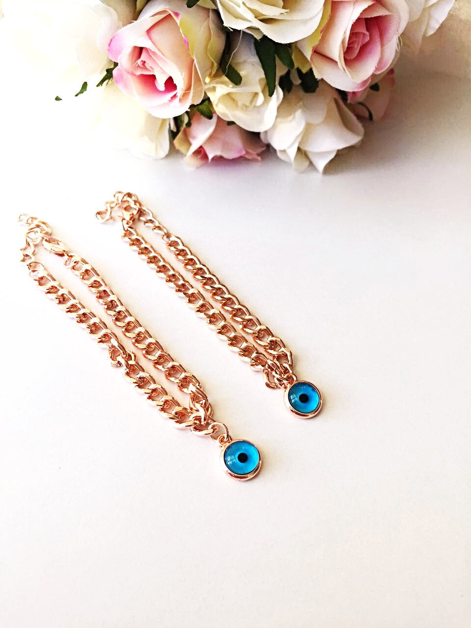 Evil Eye Chain Bracelet, Rose Gold Jewelry